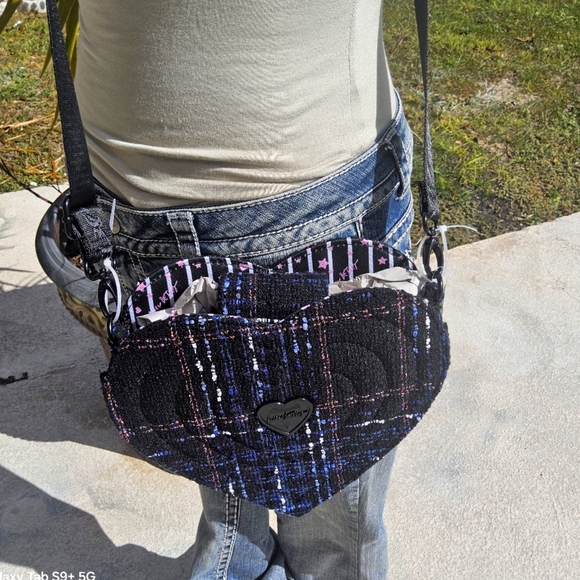 NWT BLACK n MULTICOLOR TWEED HEART LUV BETSEY CROSSBODY - Picture 6 of 11